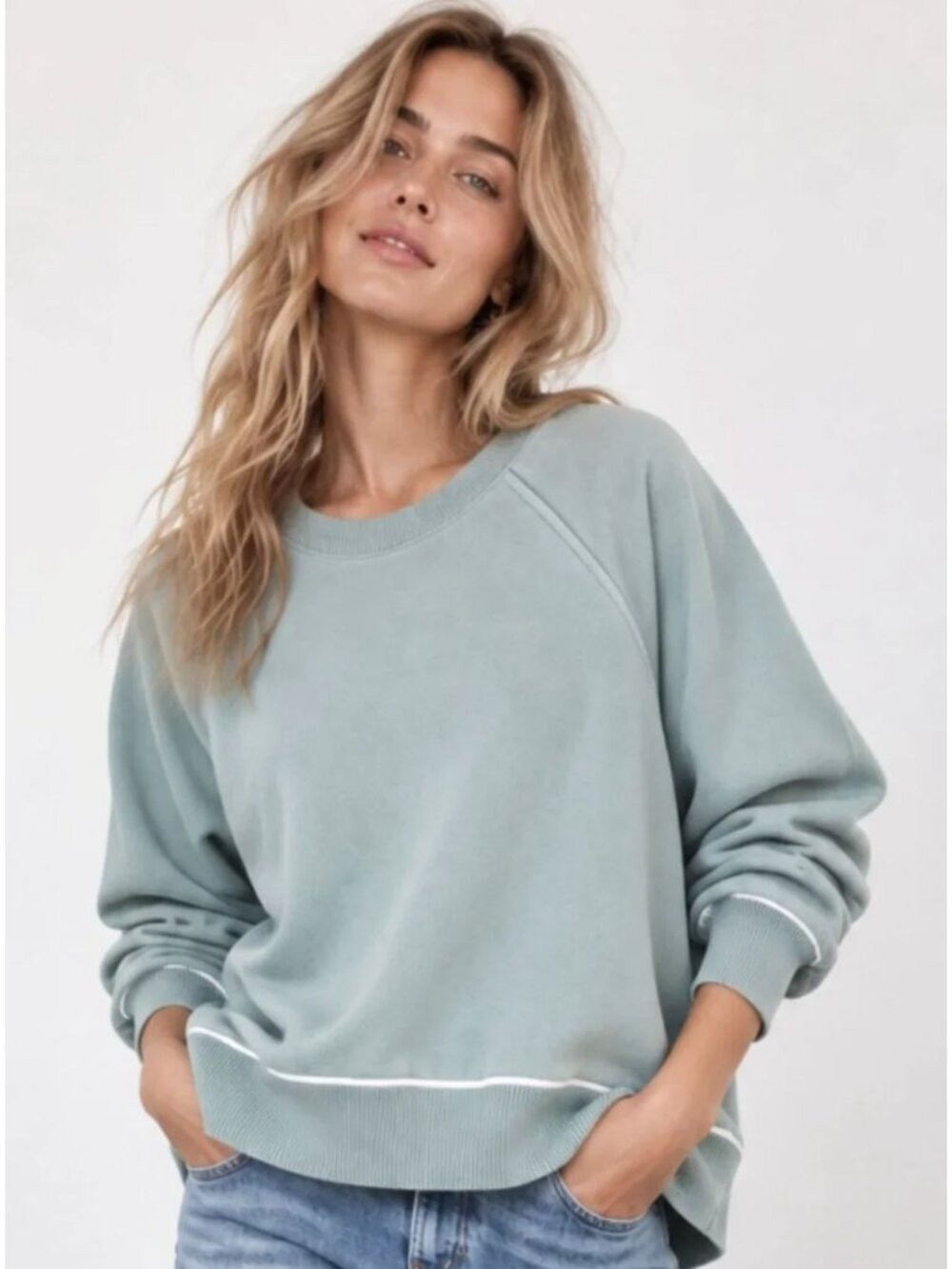 Anthropologie Pilcro Oaklyn Cozy Crew Neck Sweatshirt Mint Green Med